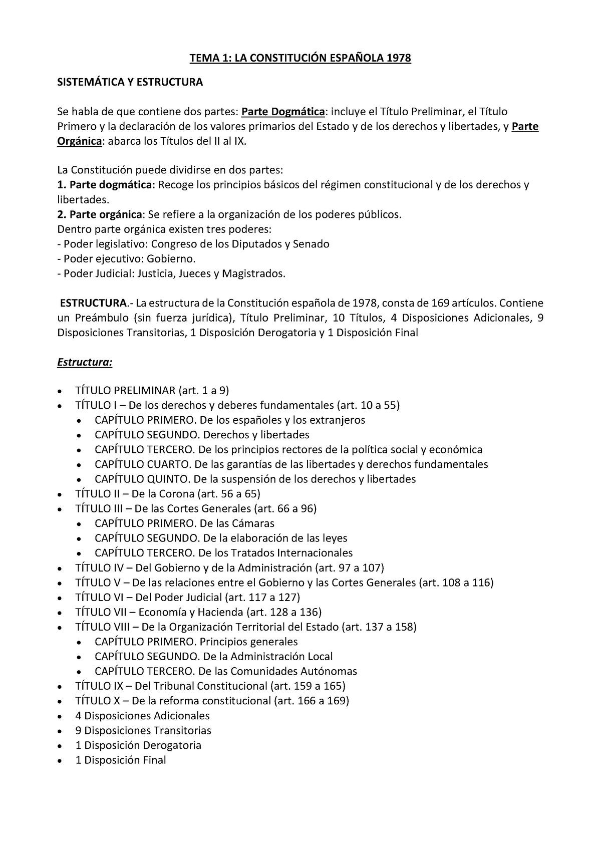 TEMA 1 - Constitución Española 1978 - TEMA 1: LA CONSTITUCIÓN ESPAÑOLA ...