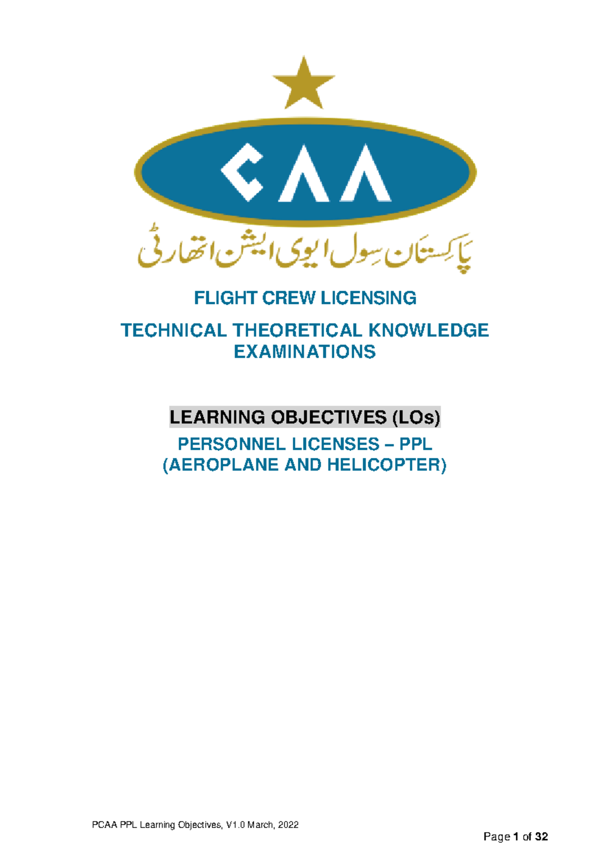 PCAA PPL Learning Objectives V1.0 Mar 2022 - PCAA PPL Learning ...