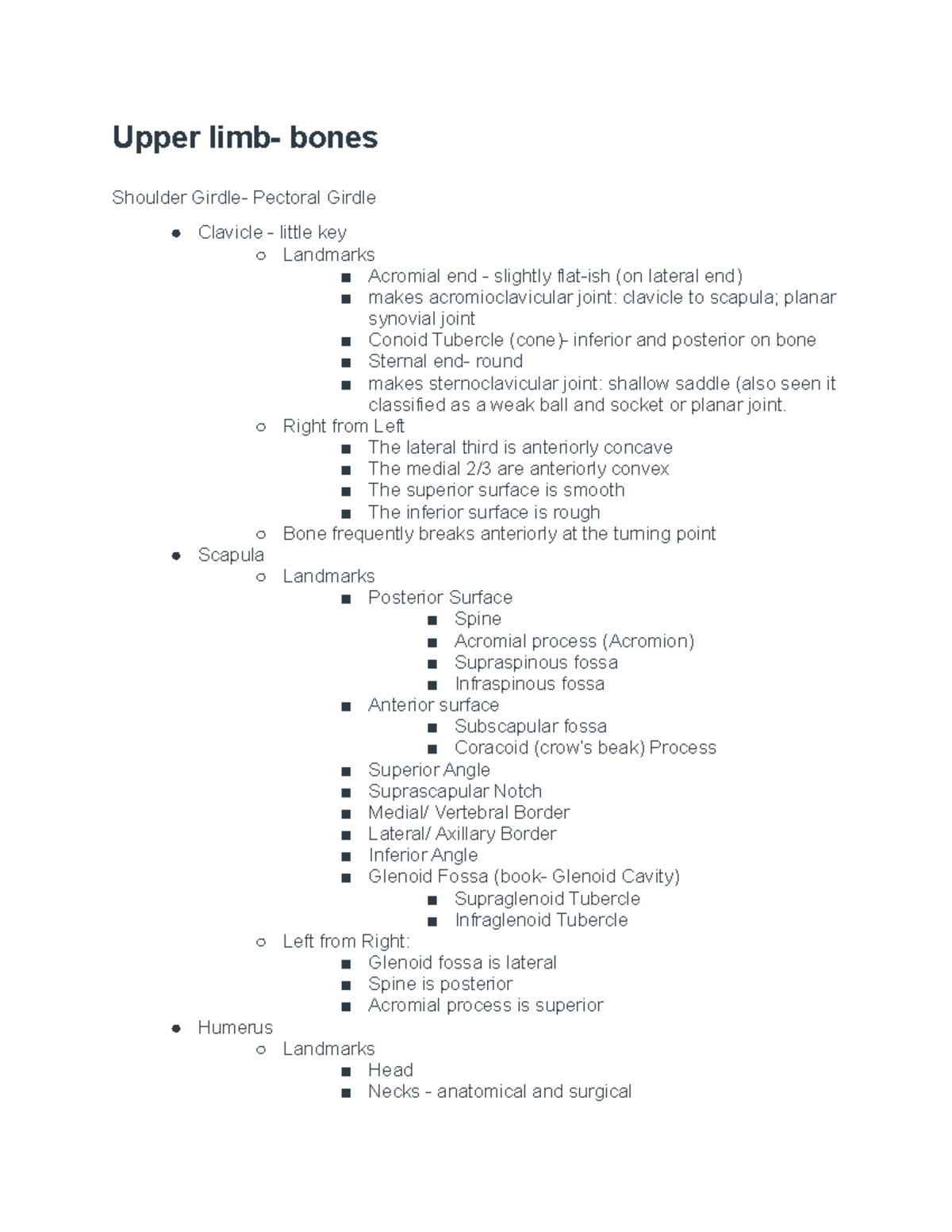 Upper limb- bones, nerves, muscles - Upper limb- bones Shoulder Girdle ...