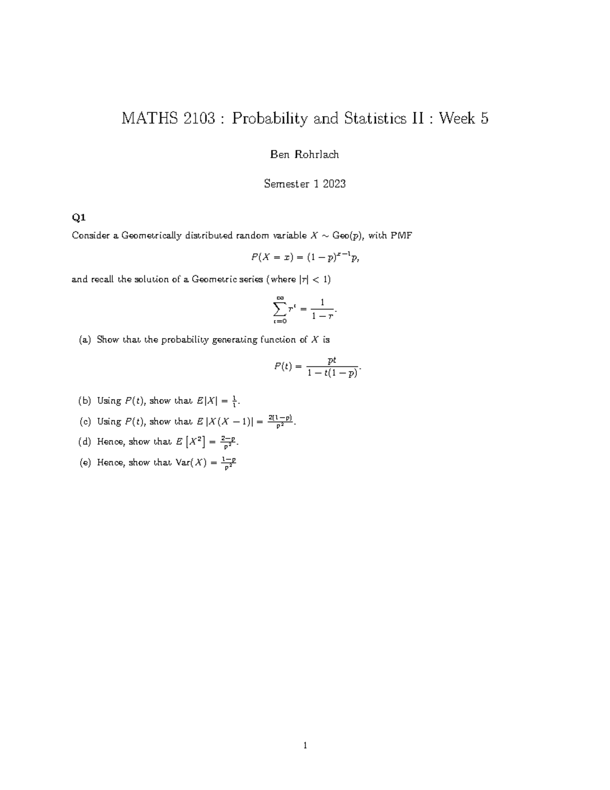 Tutorial 4 - Practice questions for the fourth topic of the course, as ...
