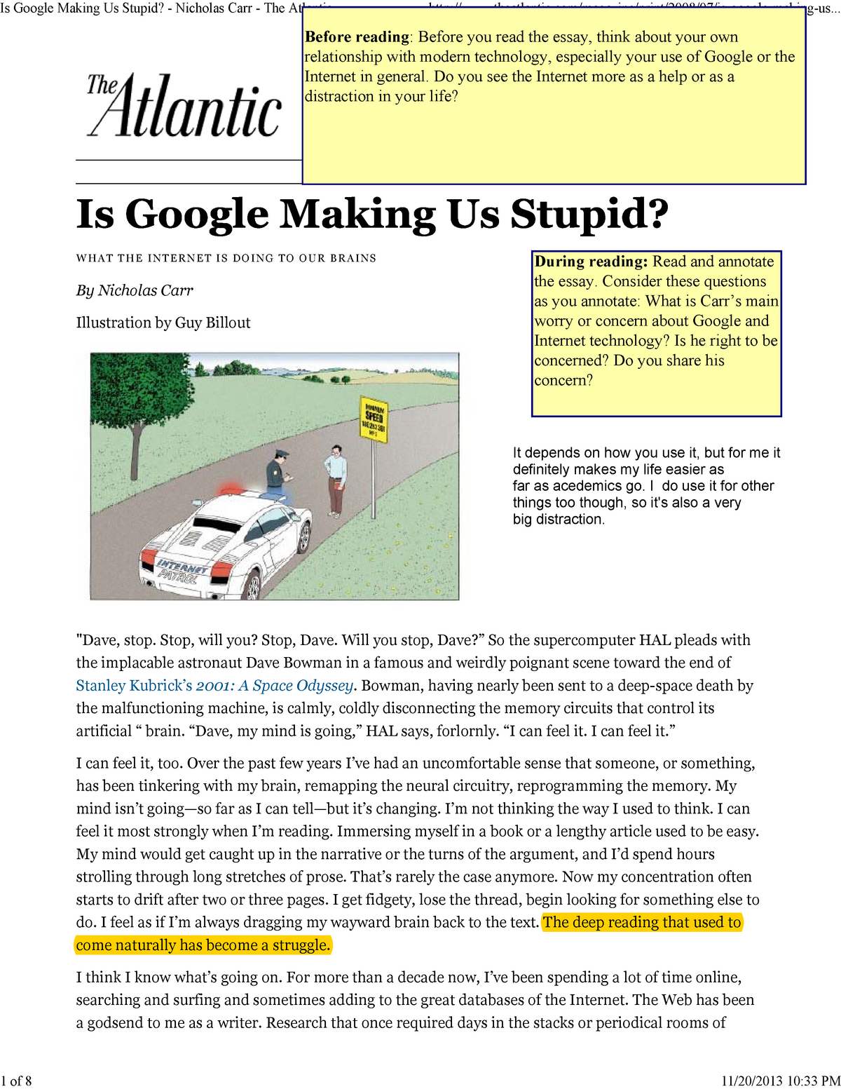 is google making us stupid essay examples
