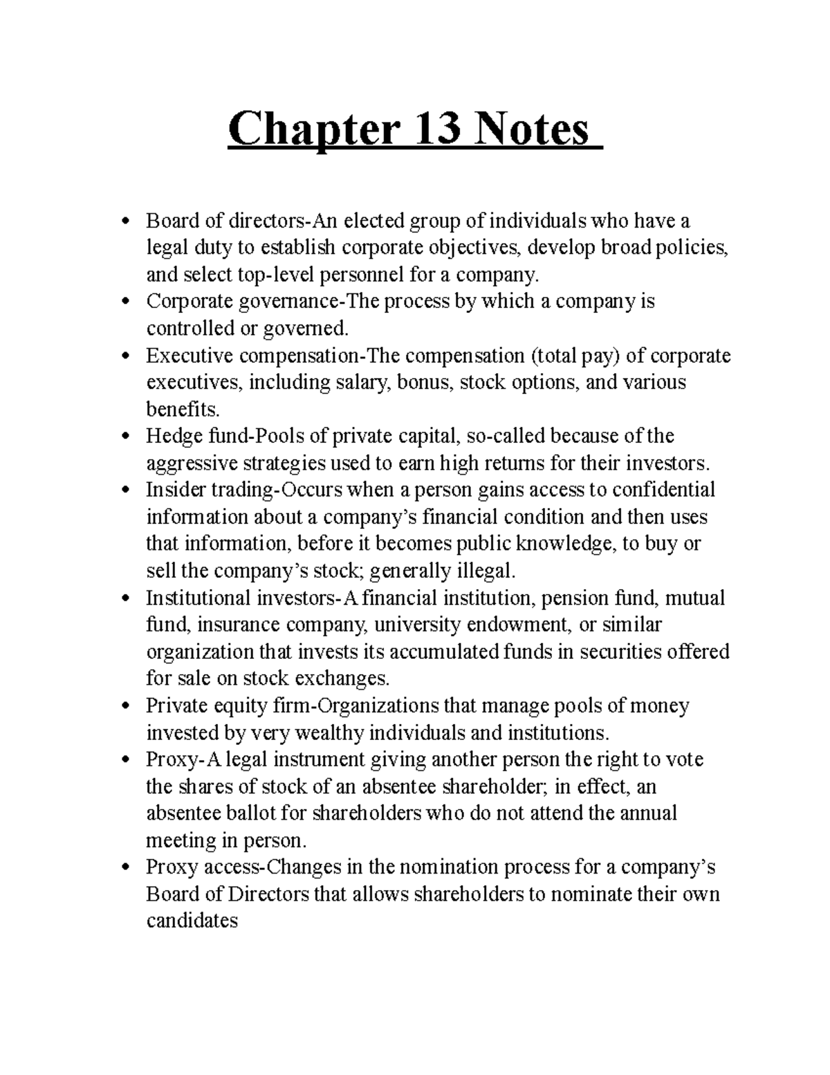 Chapter 13 Business And Society Chapter 13 Notes Board Of Directors