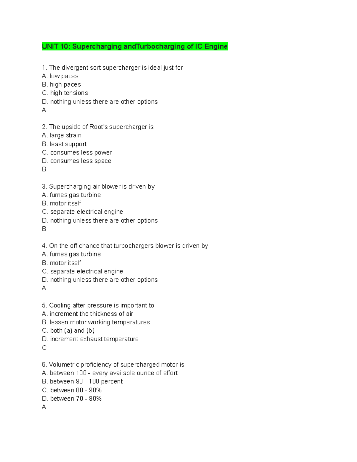 UNIT 10 Supercharging and Turbocharging of IC Engine low paces B