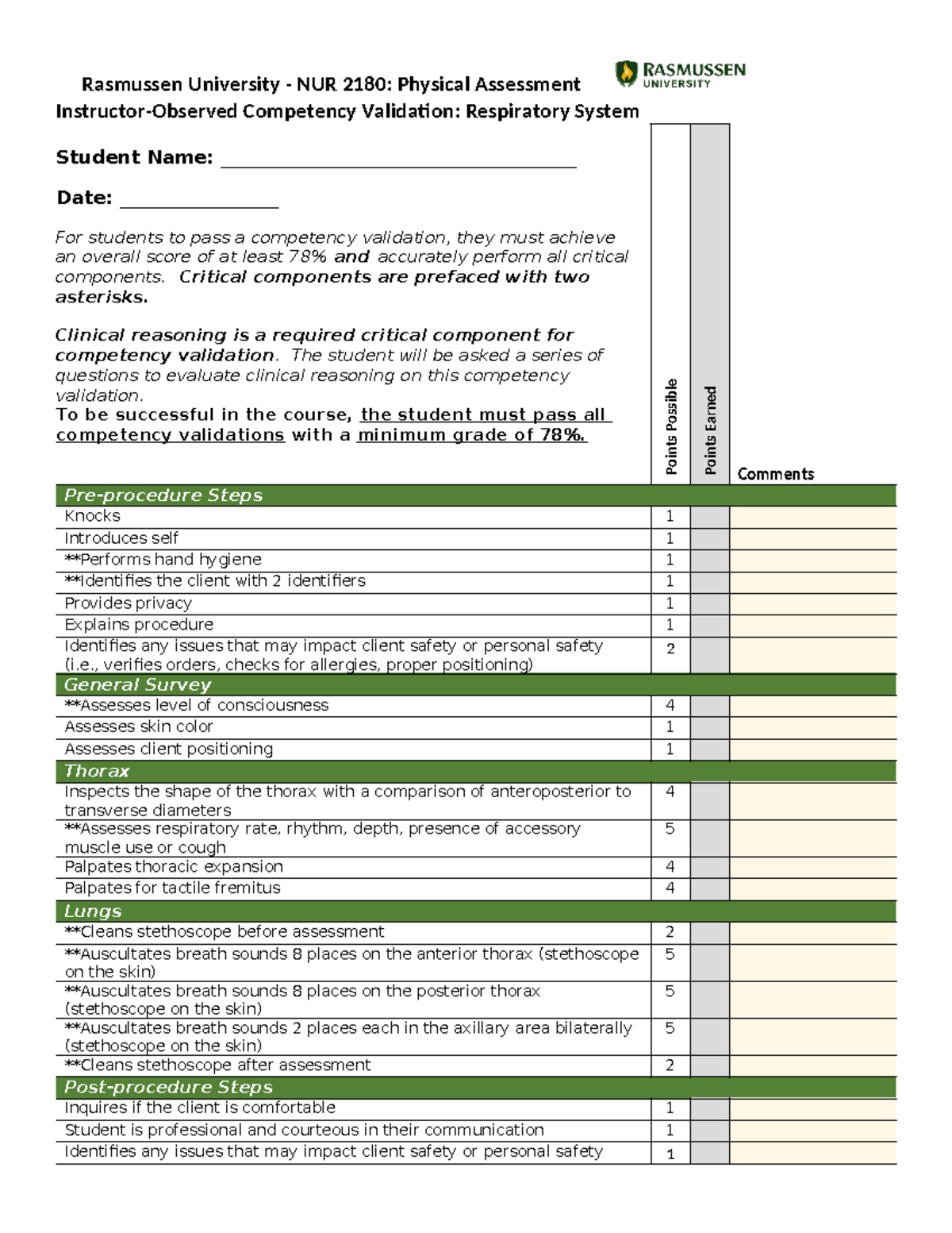 NUR2180 Respiratory System Competency - Rasmussen University - NUR 2180 ...