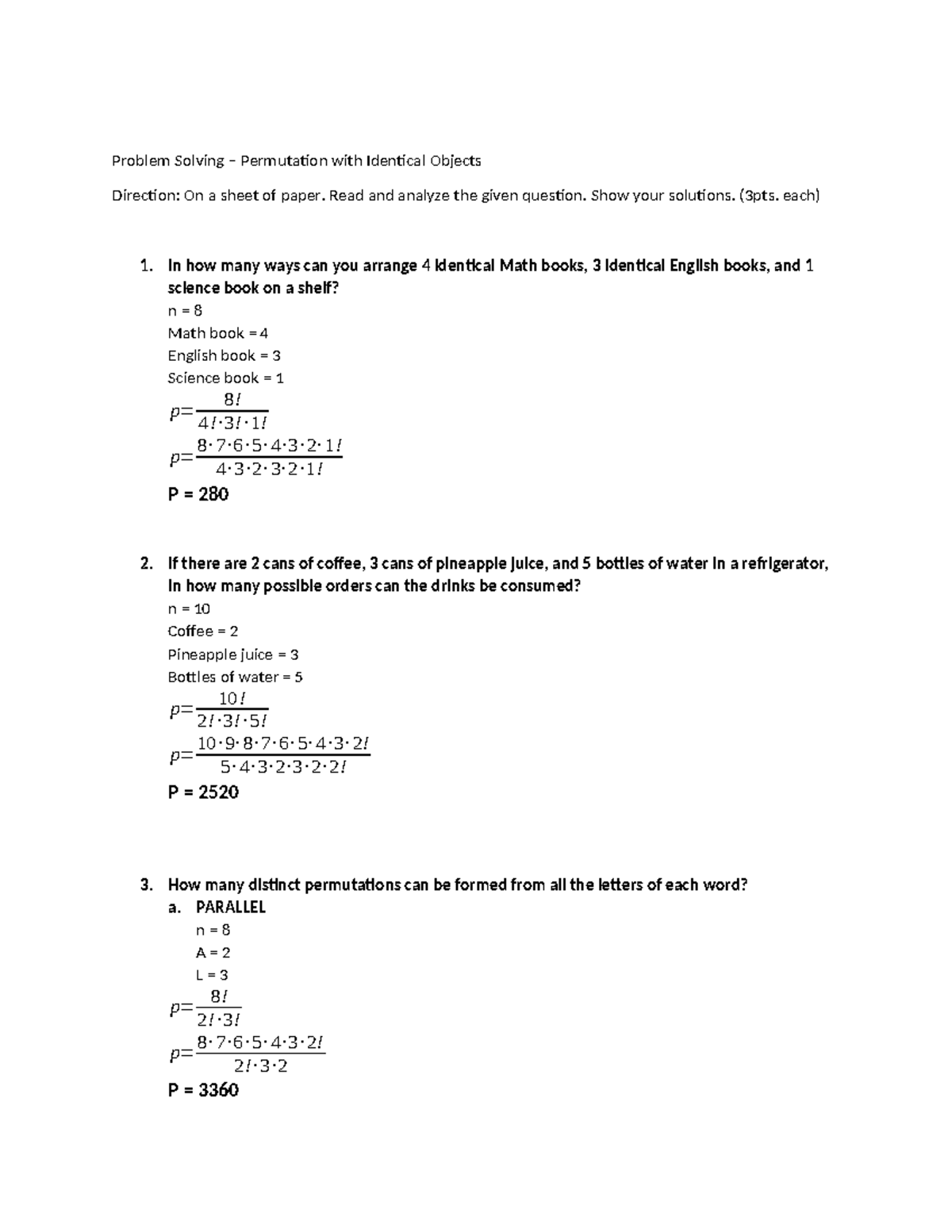 654 - Problem Solving – Permutation with Identical Objects Direction ...