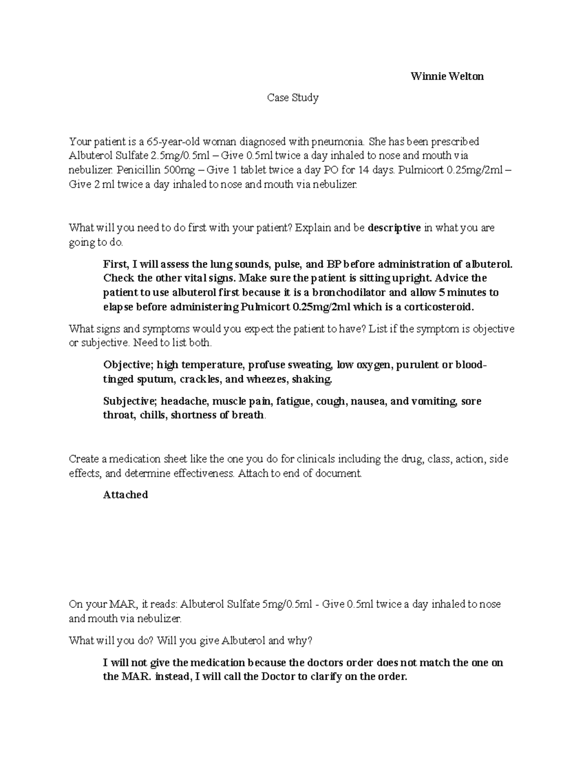 Case Study Clinical4 Practice material for RN Winnie Welton Case