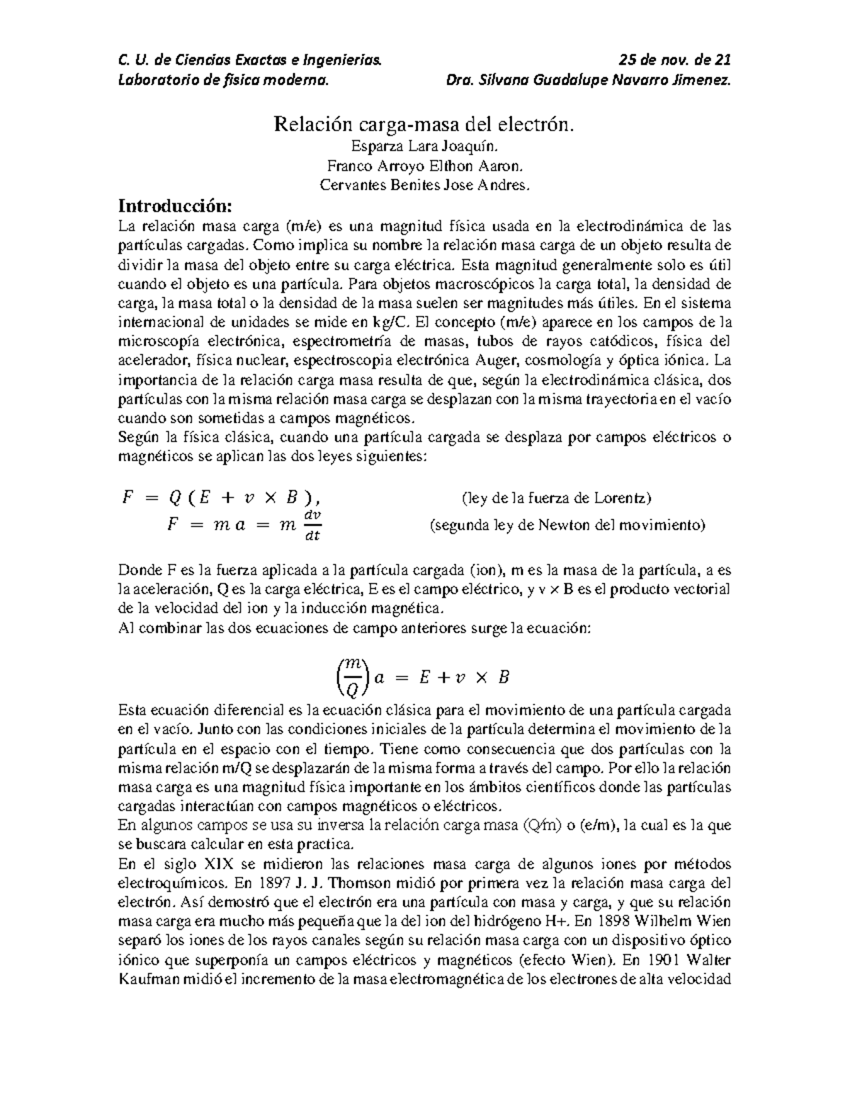 Relación Carga-masa - Practica De Obtencion De A Relacion Carga-masa ...