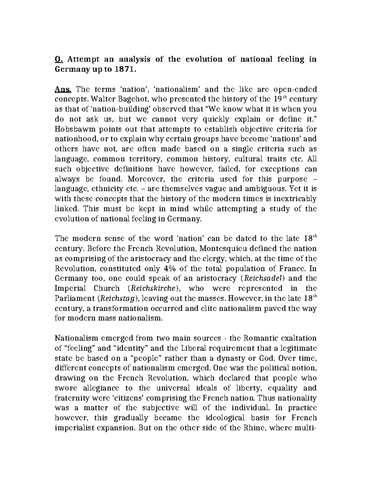 German Nationalism - European history - Q. Attempt an analysis of the ...