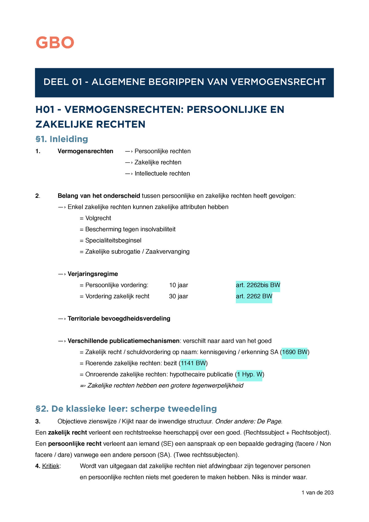 Samenvatting Goederen En Bijzondere Overeenkomstenrecht - GBO DEEL 01 ...