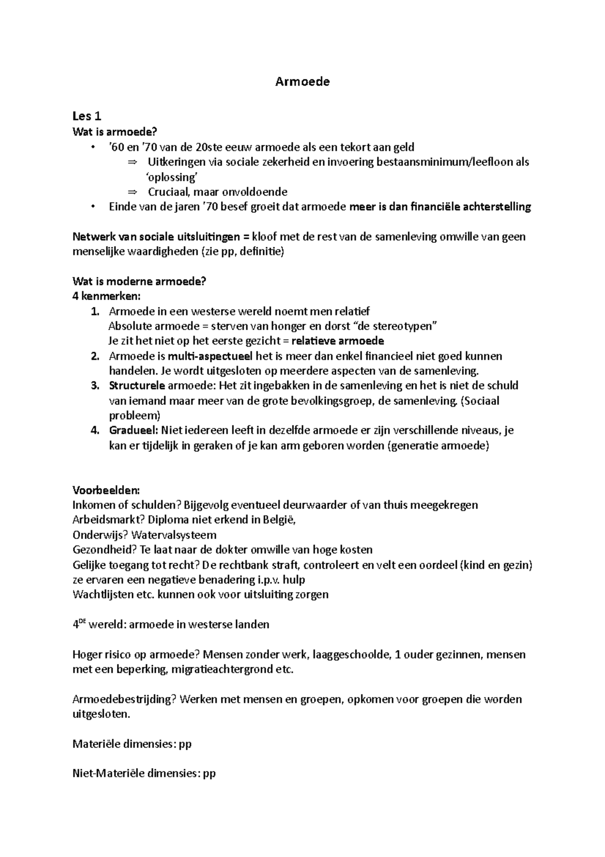 Armoede - Samenvatting - Armoede Les 1 Wat Is Armoede? - '60 En '70 Van ...