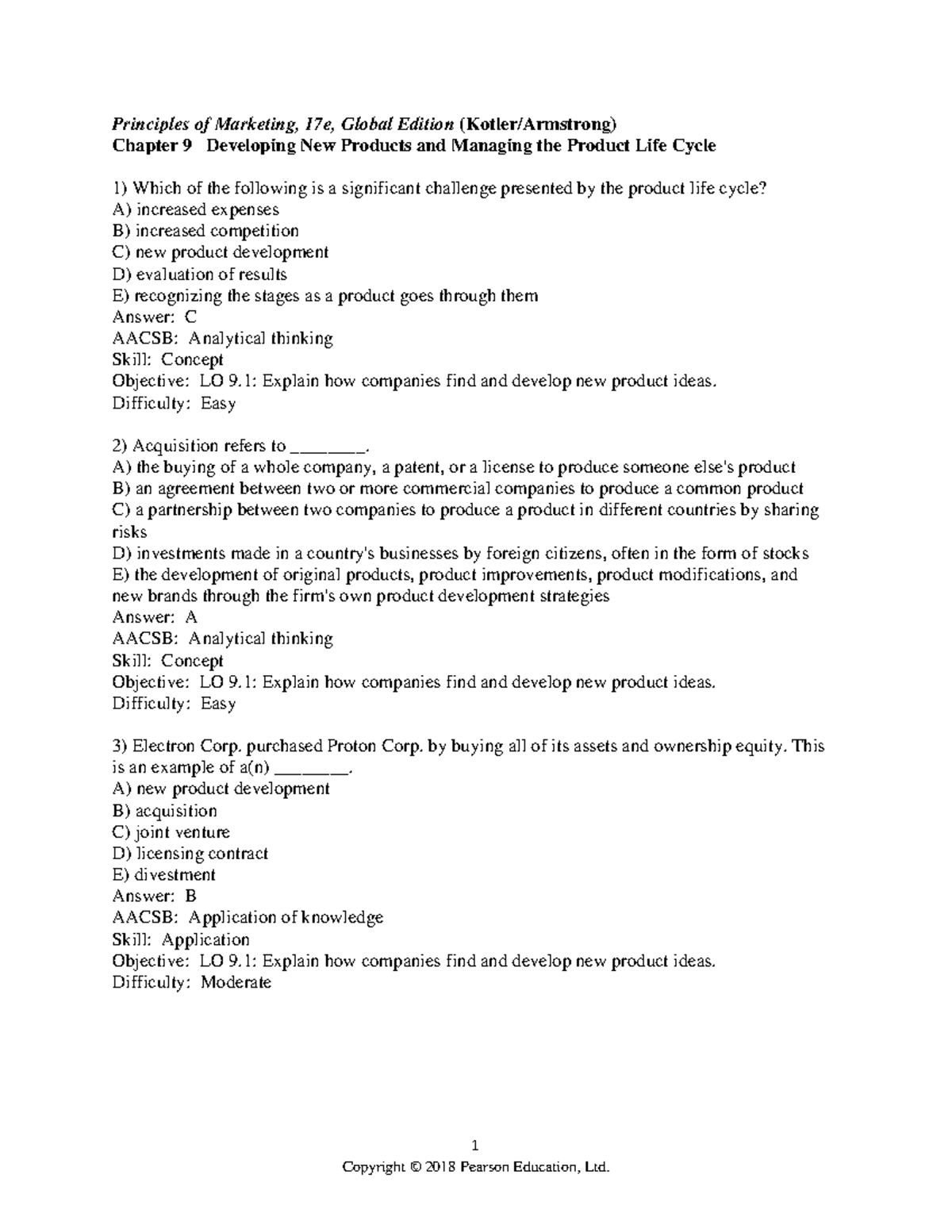 Chapter 9 - Praticing questions for exam - Principles of Marketing, 17e ...