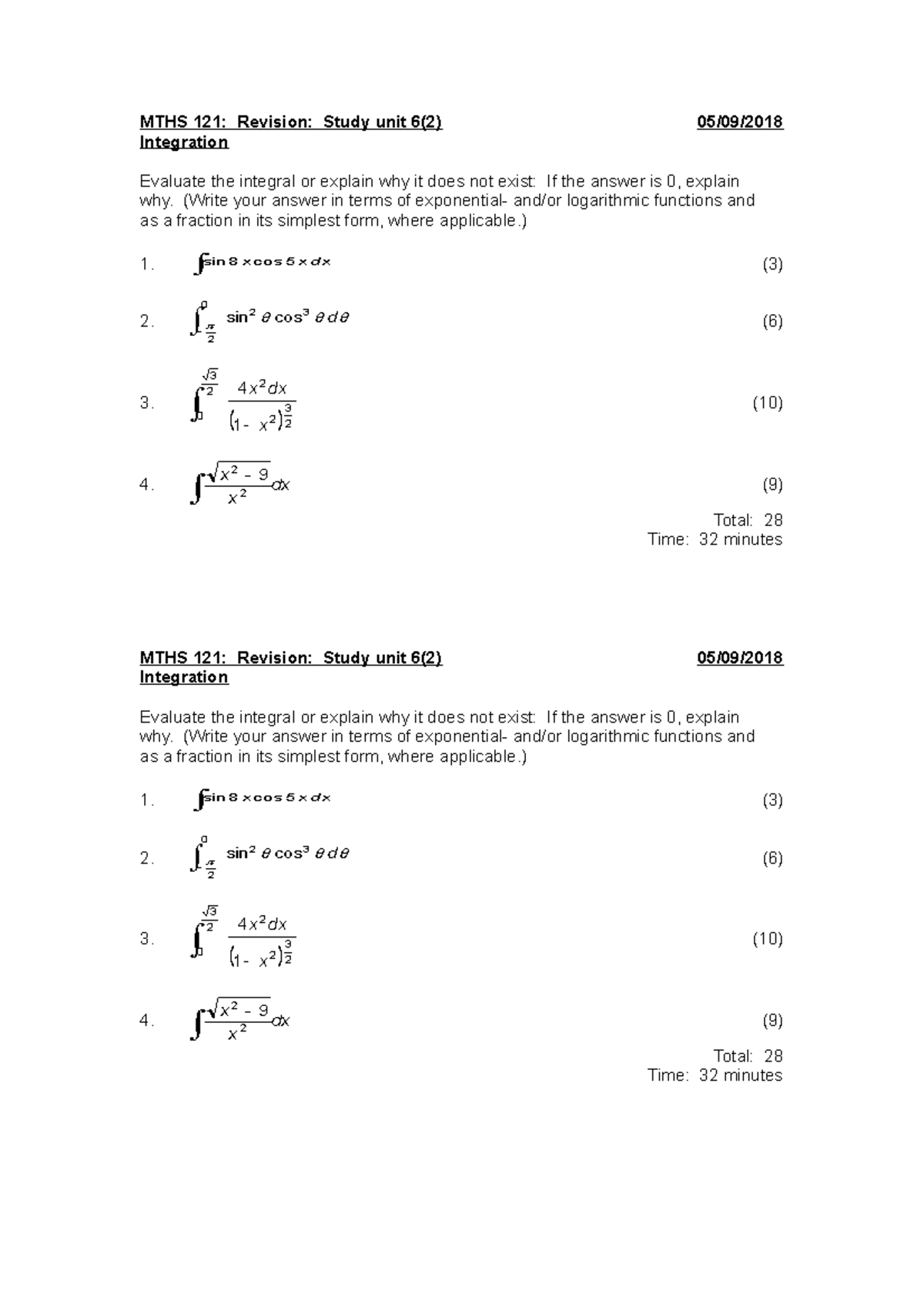 MTHS 121 Revision Study unit 6 2 2018 Introductory Algebra And Calculus ...