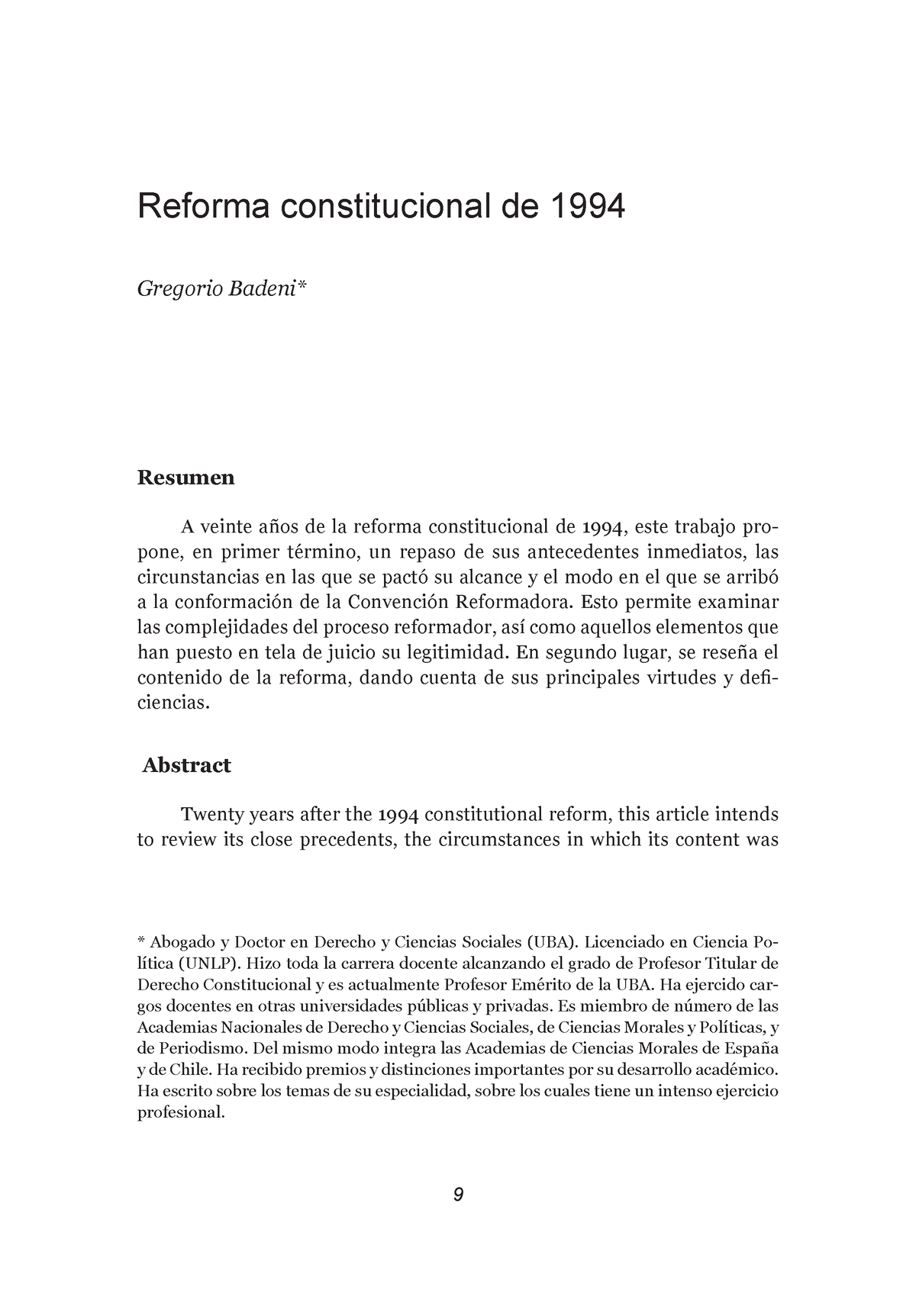 Reforma-constitucional-de-1994 - Gregorio Badeni* Resumen A Veinte Años ...