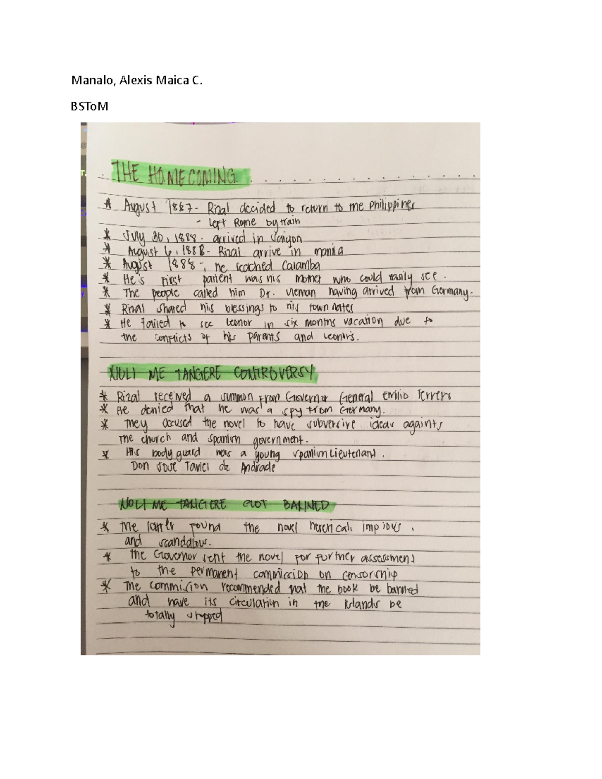 Rizal Notes - Bachelor of Science in Mechanical Engineering - Manalo ...