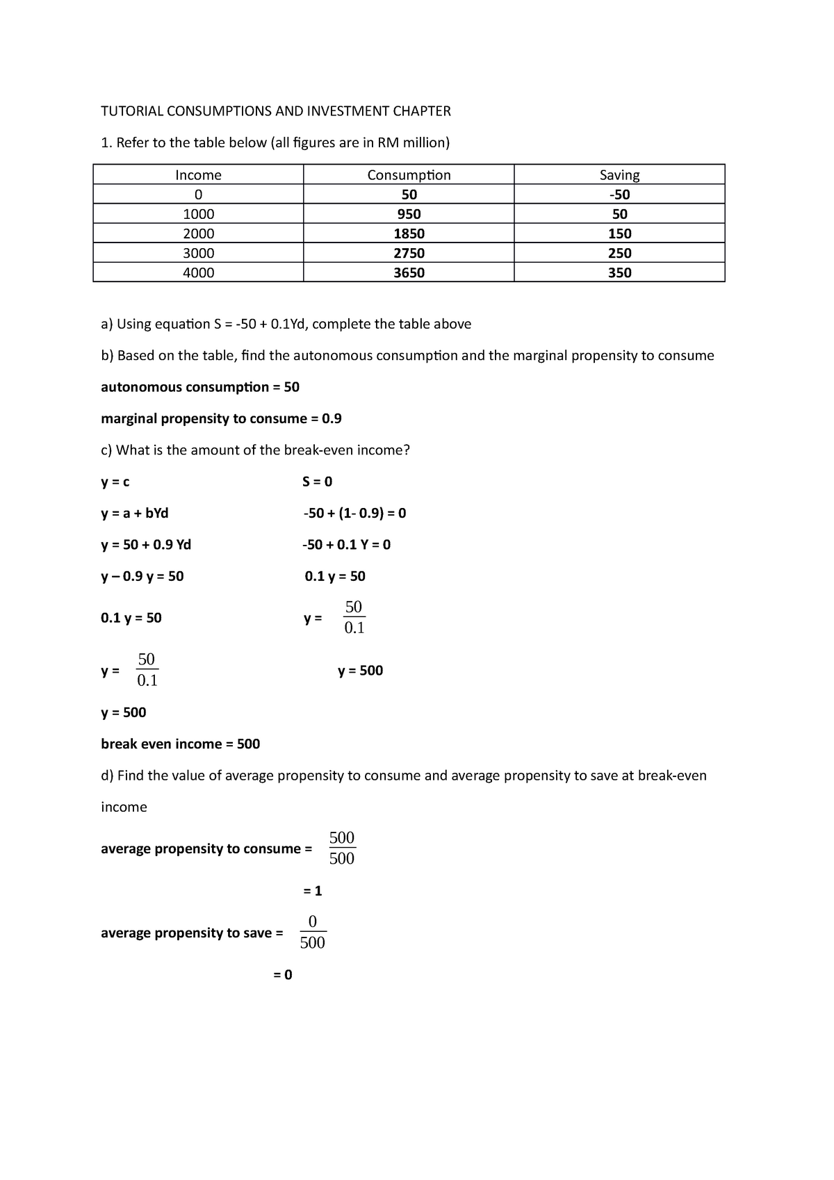 Tutorial Consumption AND Investment ECONOMICS - TUTORIAL CONSUMPTIONS ...