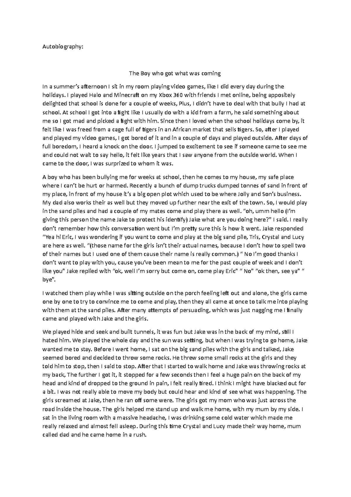 Autobiography - Yep, just need for a worksheet - Autobiography: The Boy ...