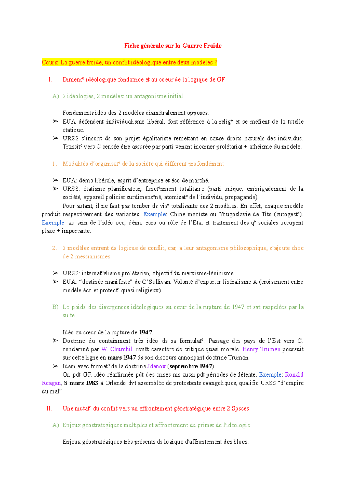 Fiche générale sur la Guerre Froide - Fiche générale sur la Guerre ...