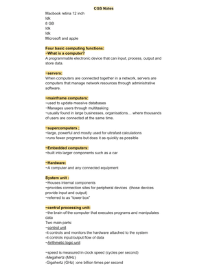 CGS 2 - Microcomputers lecture notes and exam practice - CGS 2060 - Studocu