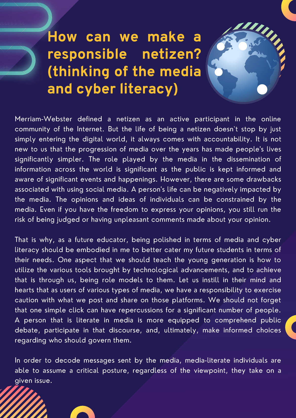 Benlac Media Literacy - Essay - How Can We Make A Responsible Netizen ...