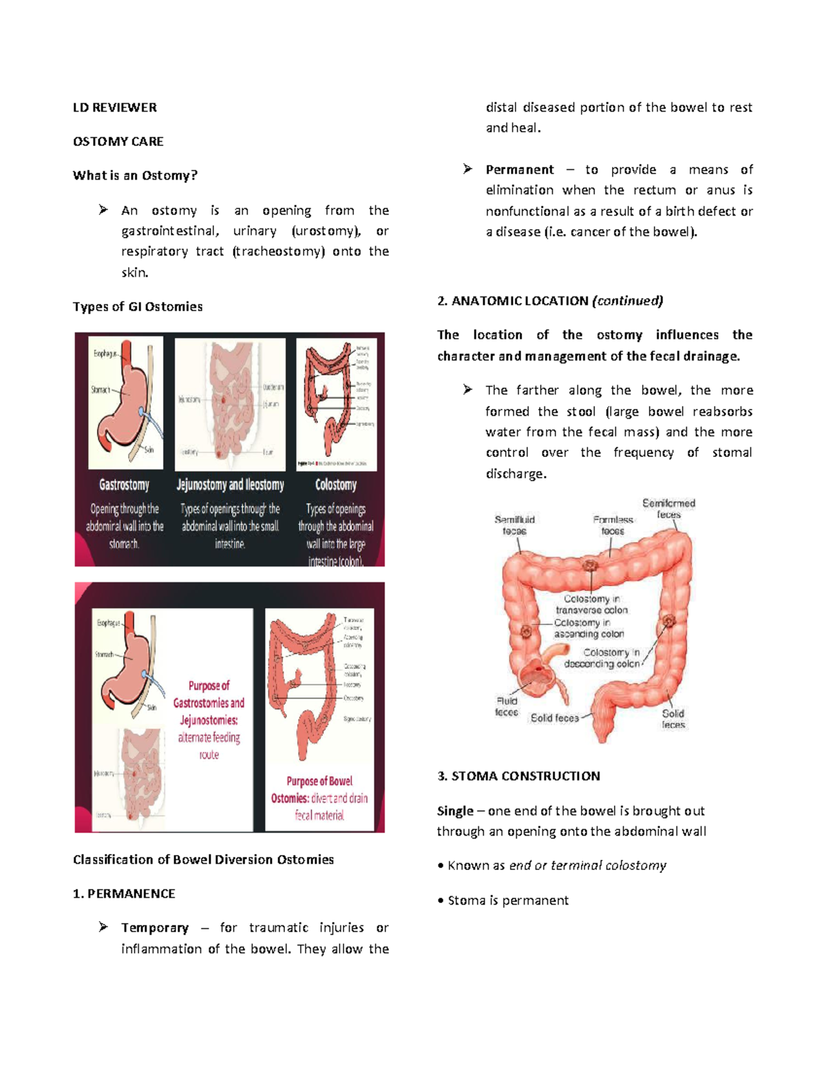 LD Reviewer3rd For return demonstration LD REVIEWER OSTOMY CARE