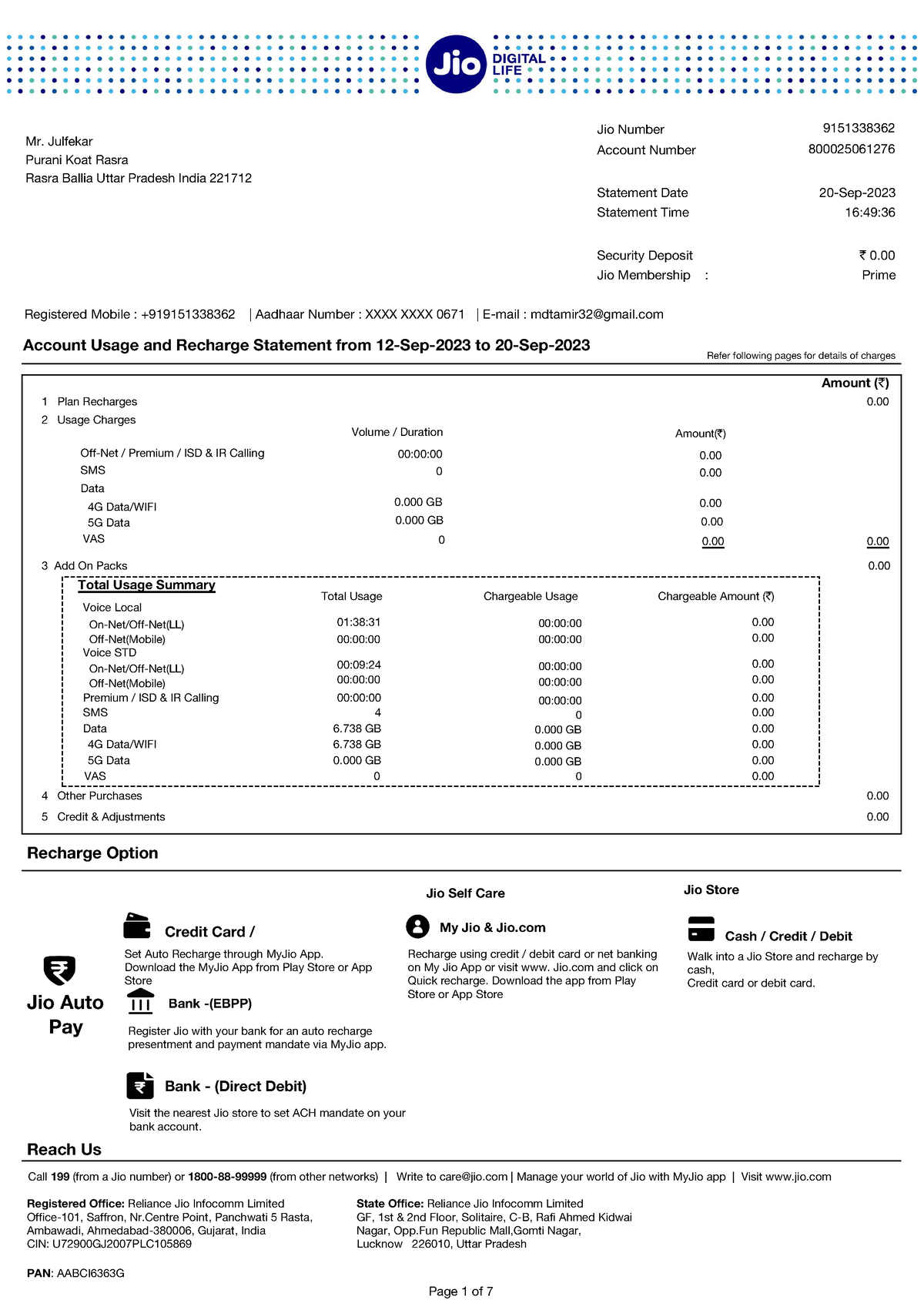 My Statement 12 Sep, 2023 20 Sep, 2023 9151338362 - Jio Number Account ...