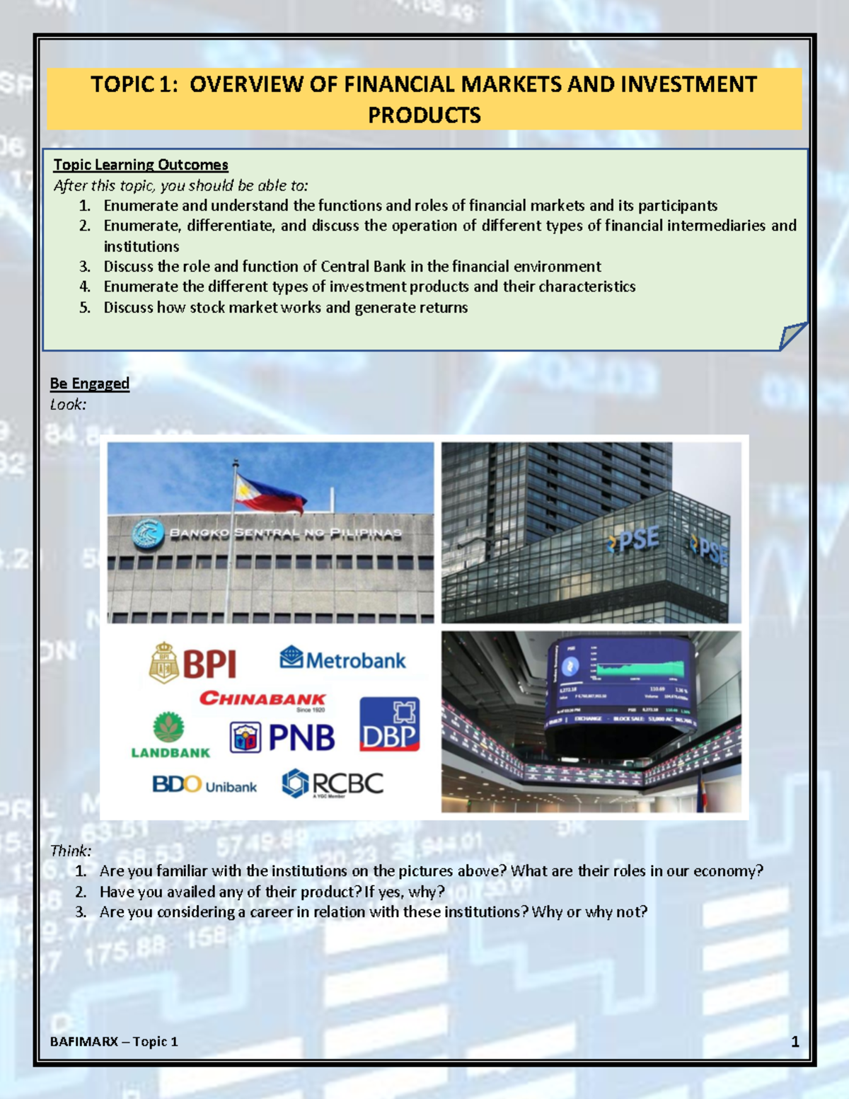 1 Overview Of Financial Markets And Investment Products - Topic ...