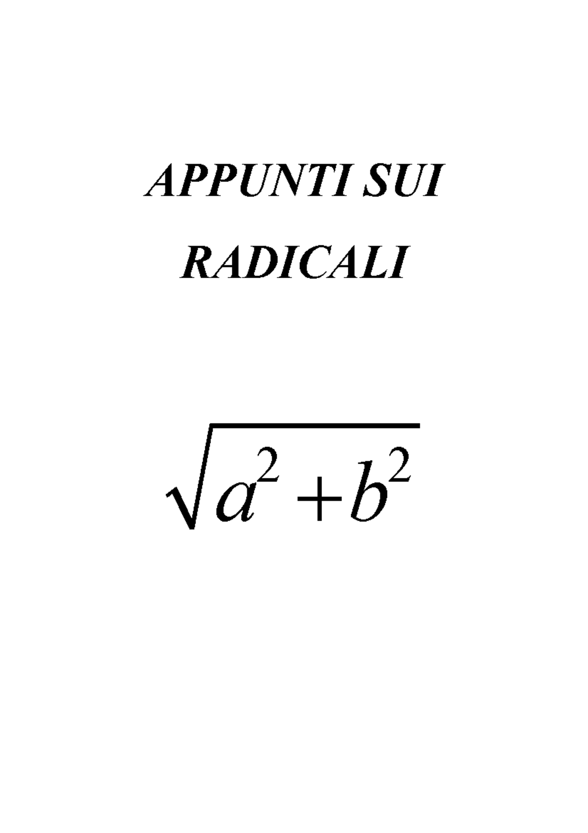 esercizi di matematica sui radicali