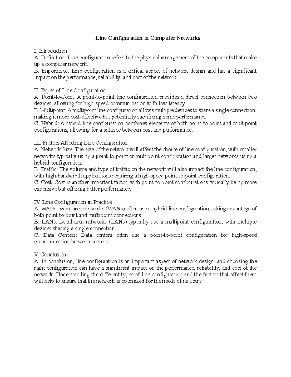 Line Configuration in Computer Networks - Introduction A. Definition ...