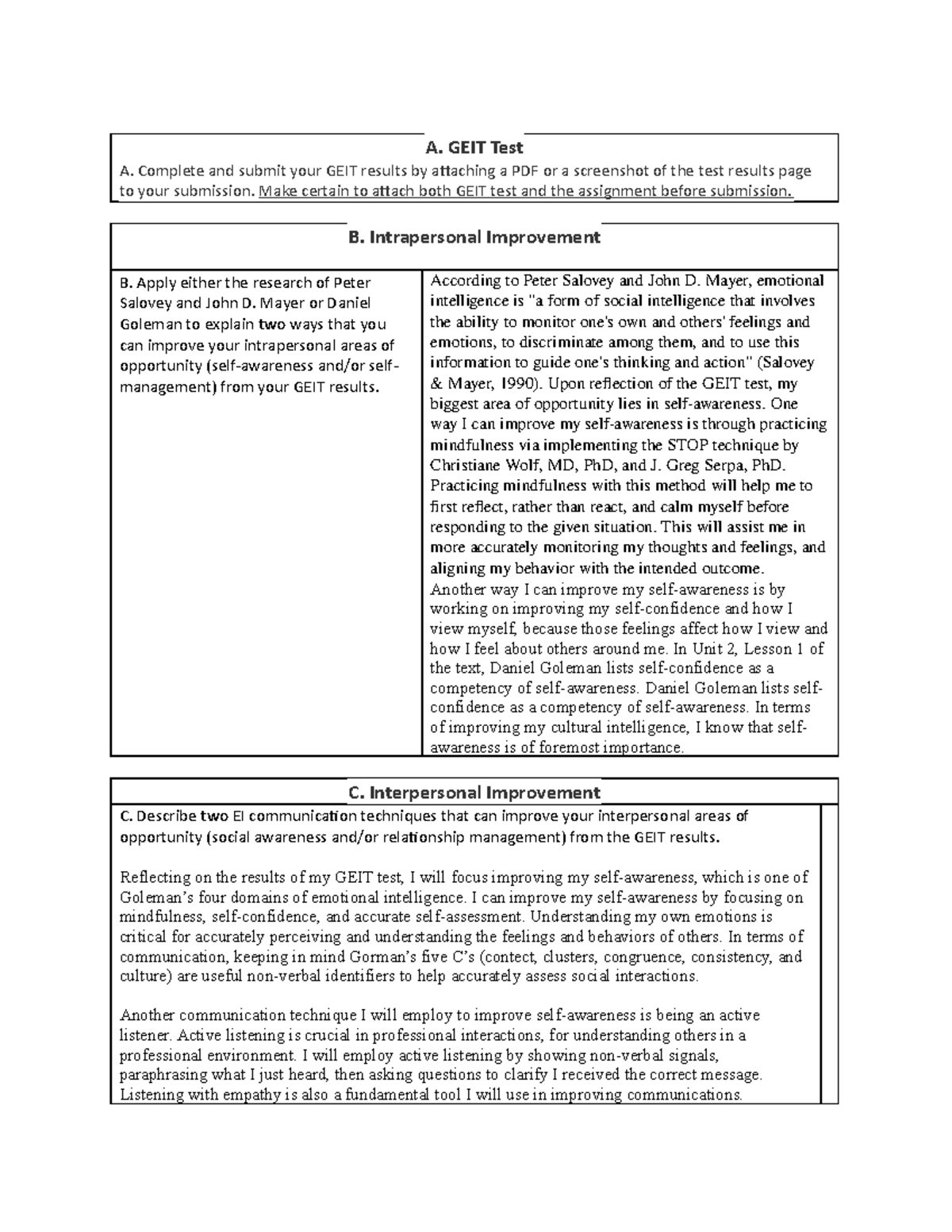 D082 Emotional And Cultural Intelligence Task 1 - A. GEIT Test A ...