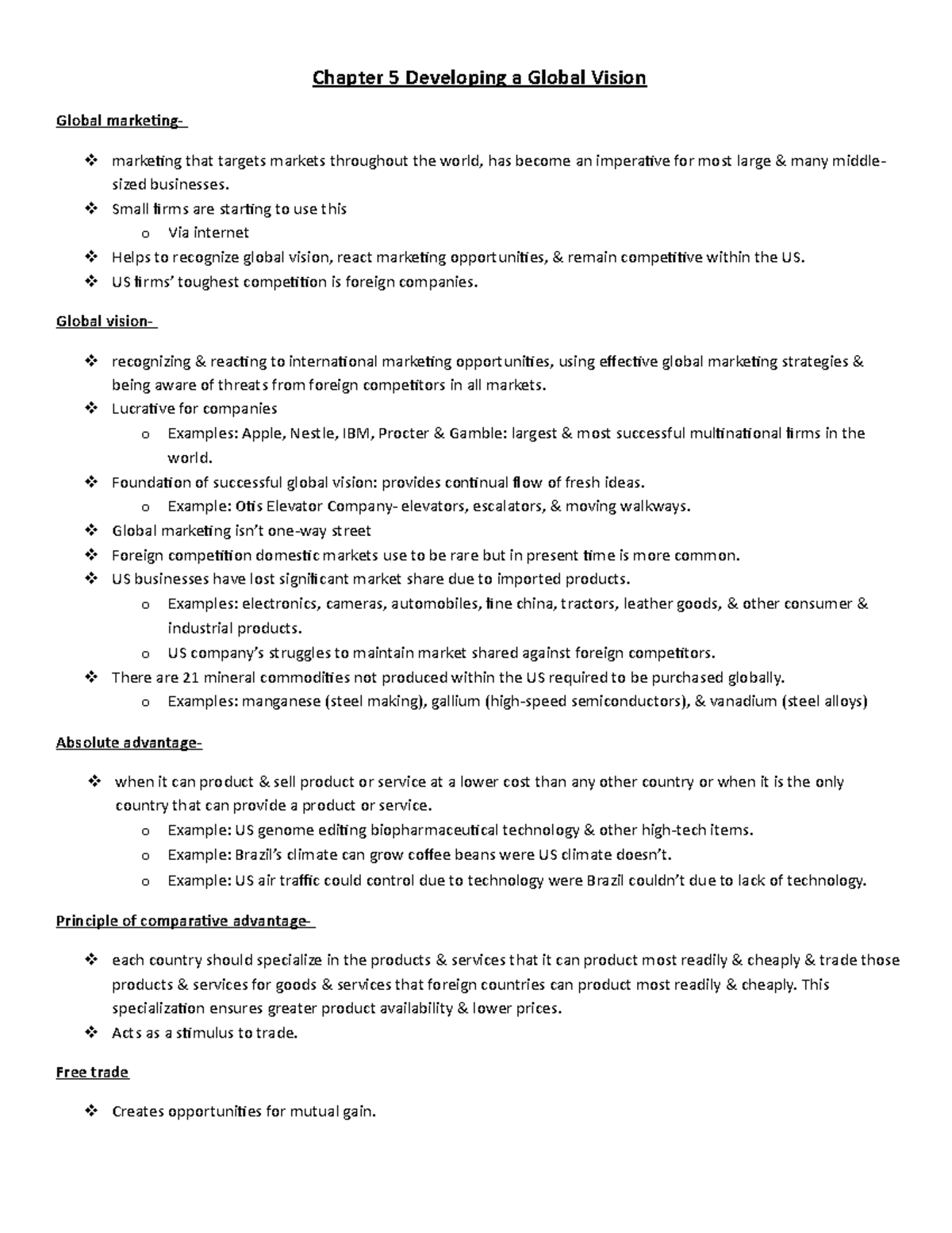 Marketing - Study information for test - Chapter 5 Developing a Global ...