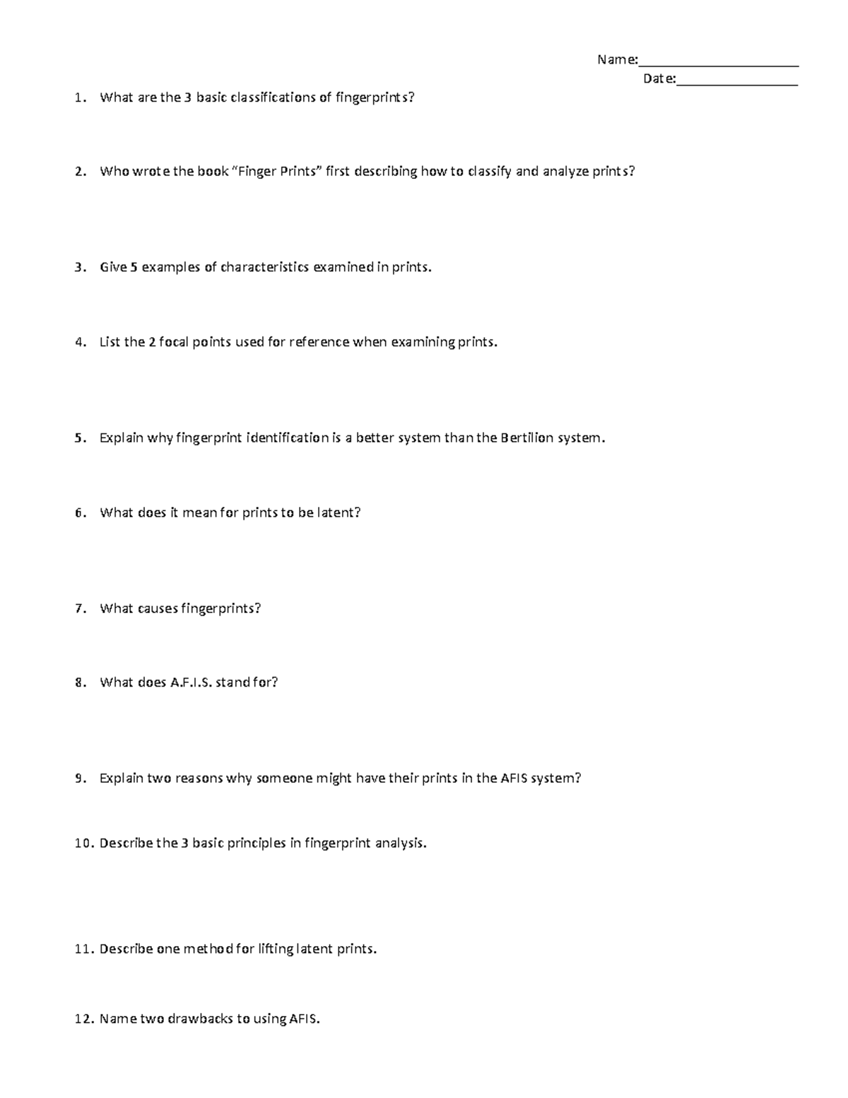 Fingerprint ID and Analysis ws - Name:_____Date: What are the 3 basic ...