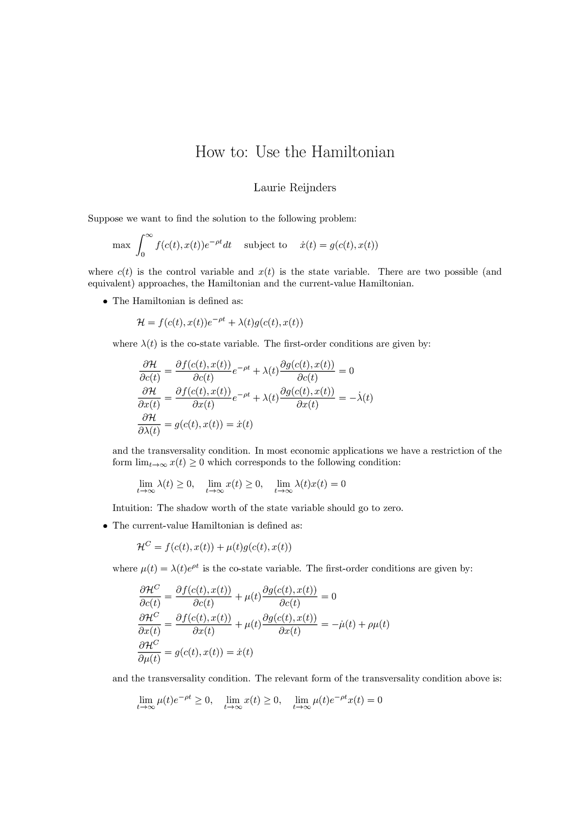 How To Use The Hamiltonian Intermediate Macroeconomics Studocu