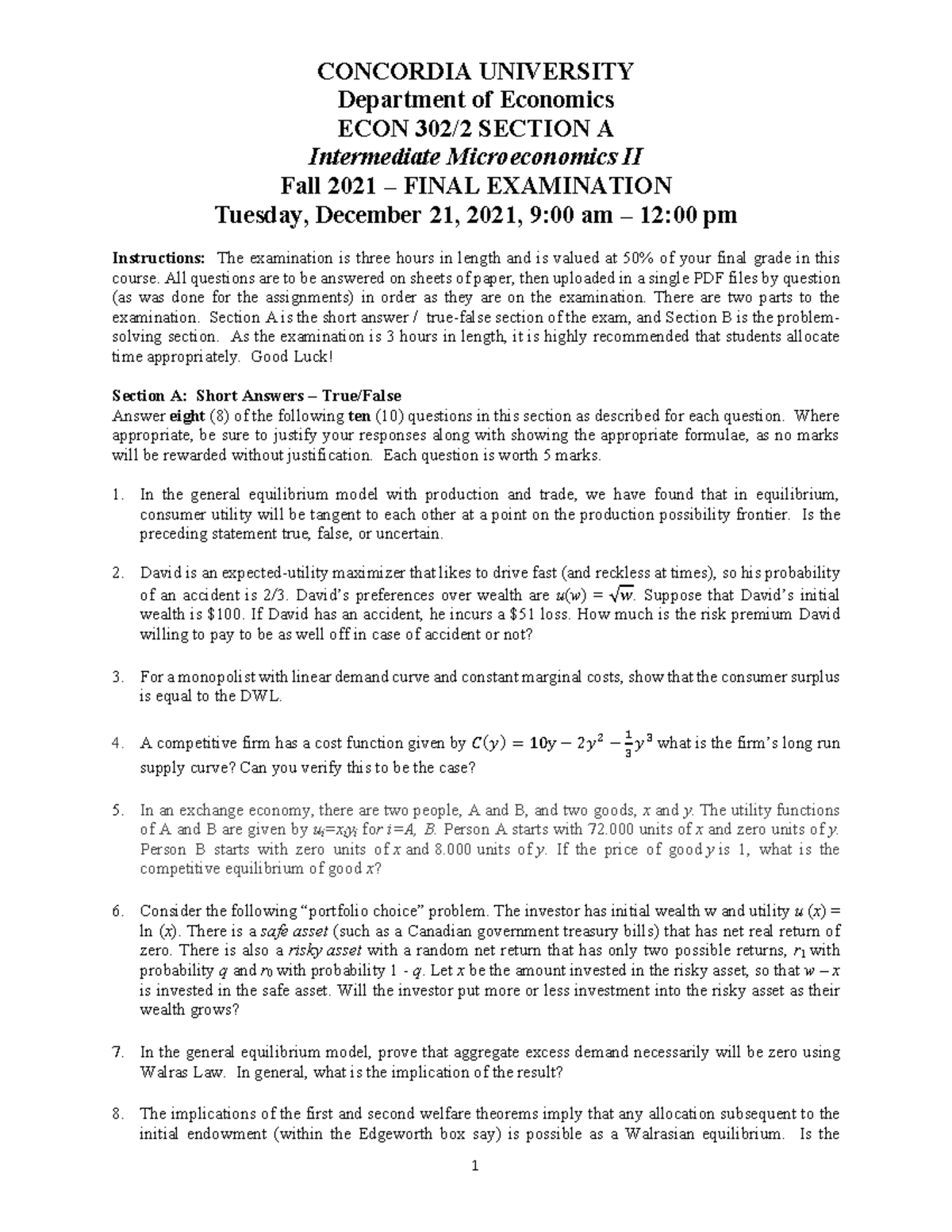 Final - Fall 2021 Econ 302 - CONCORDIA UNIVERSITY Department Of ...