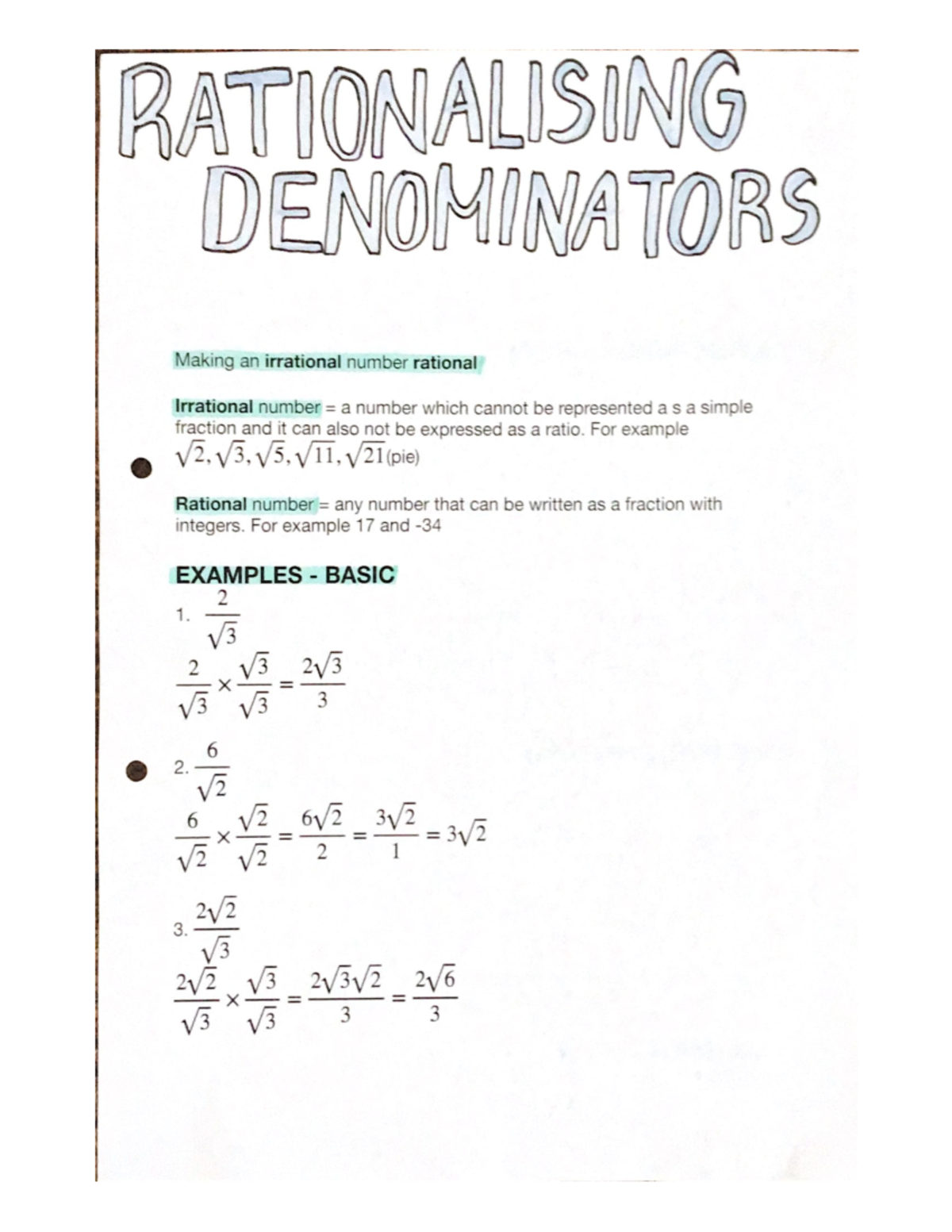 Surds Rationalising Denominators, Step By Step - Maths - Studocu