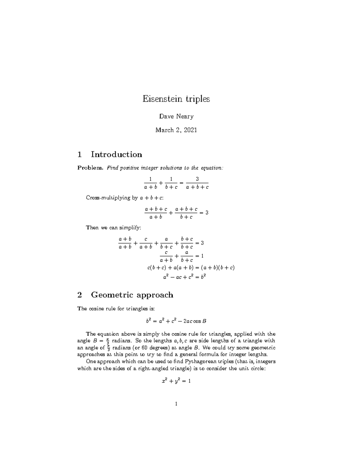 Eisenstein Triples Studocu