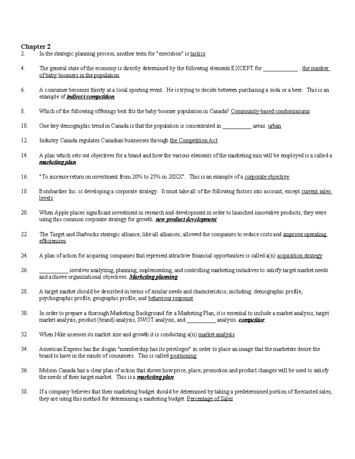 Chapter 2 self test - tests - Chapter 2 In the strategic planning ...