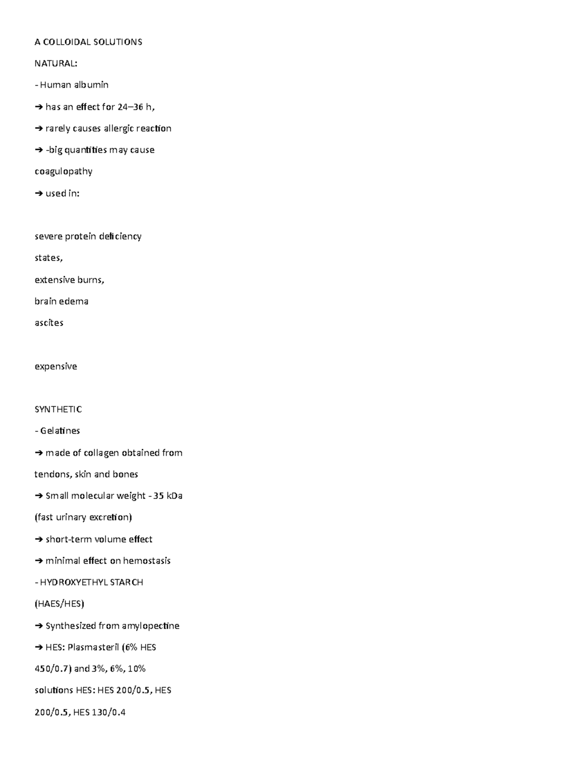 A Colloidal Solutions A COLLOIDAL SOLUTIONS NATURAL Human albumin