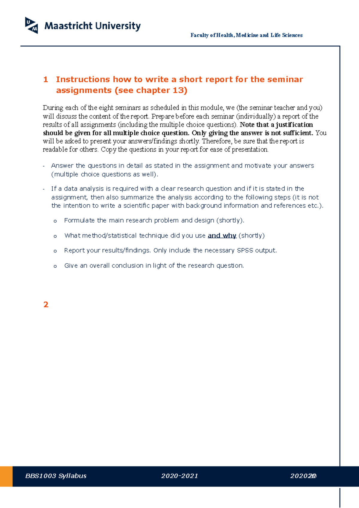 Seminar 2.1 Biomedical Sciences 1 Instructions how to write a short