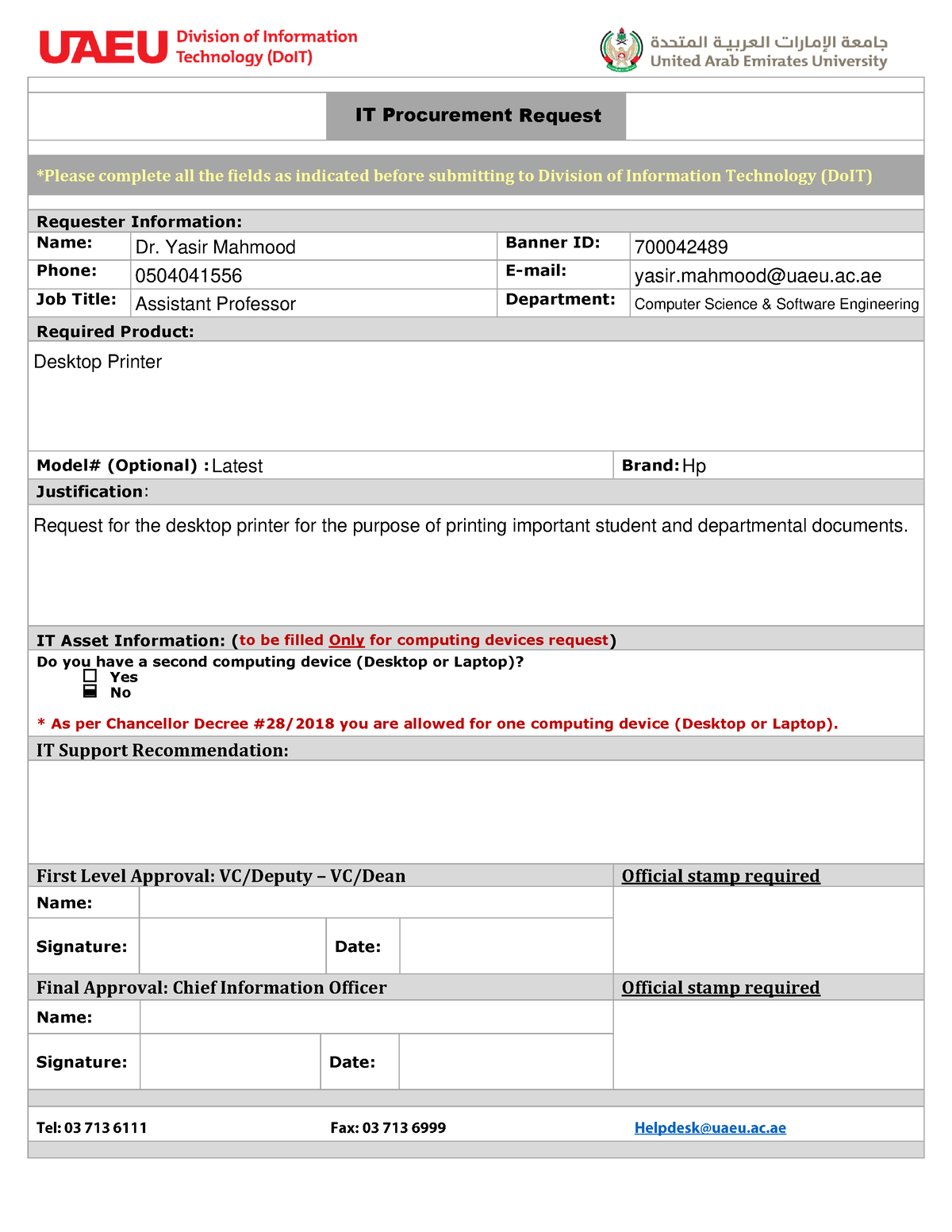 Procurement Form 2021 - helo - IT Procurement Request *Please complete ...