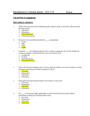 Chapter 9 Assignment - Introduction to Criminal Justice - SOC 170 ...