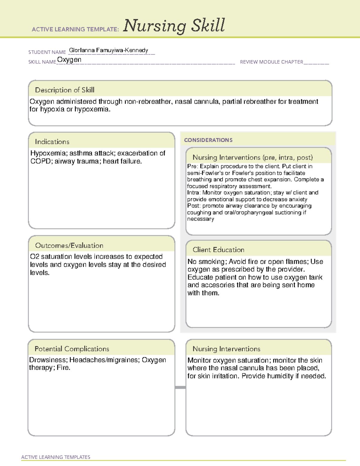 Oxygen - ATI Template - ACTIVE LEARNING TEMPLATES Nursing Skill STUDENT ...