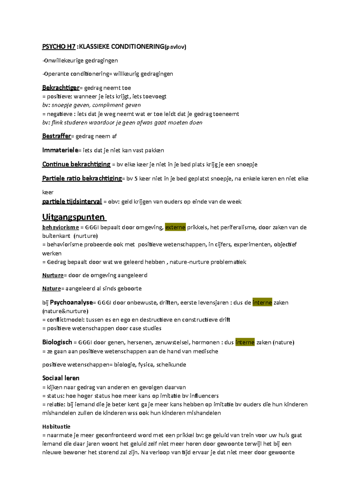 Psycho Klassieke Conditionering - PSYCHO H7 :KLASSIEKE CONDITIONERING ...