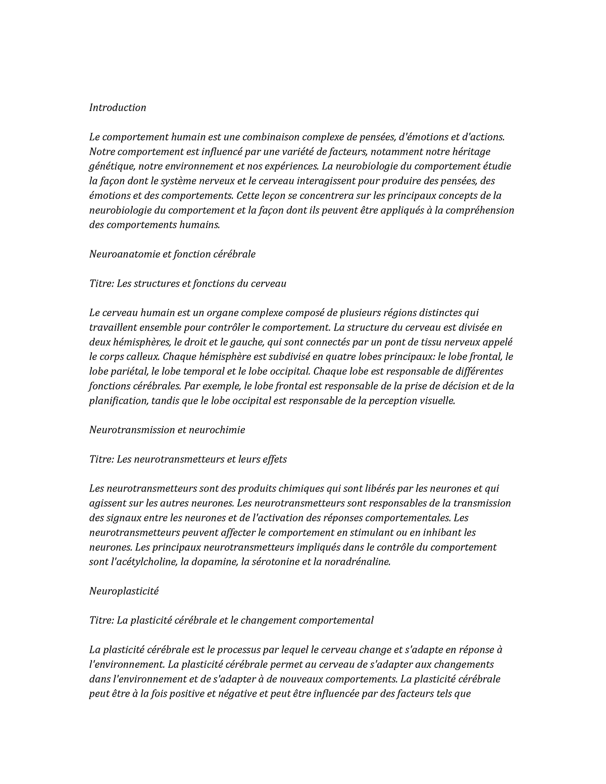Neurobiology of Behavior;;;;;;;;; Notes de cours - GMS6751 - USF - Studocu
