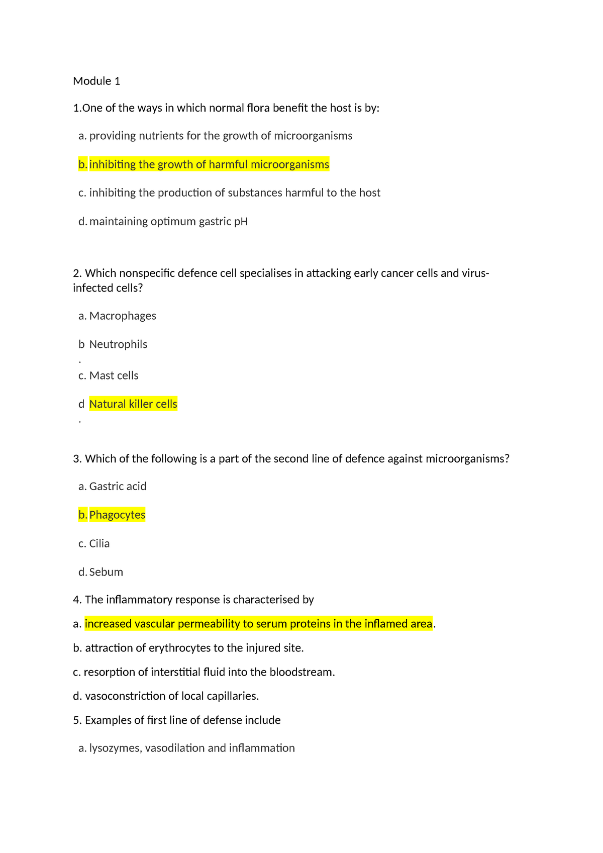 Bio Exam Practice Quiz - Module 1 1 Of The Ways In Which Normal Flora ...