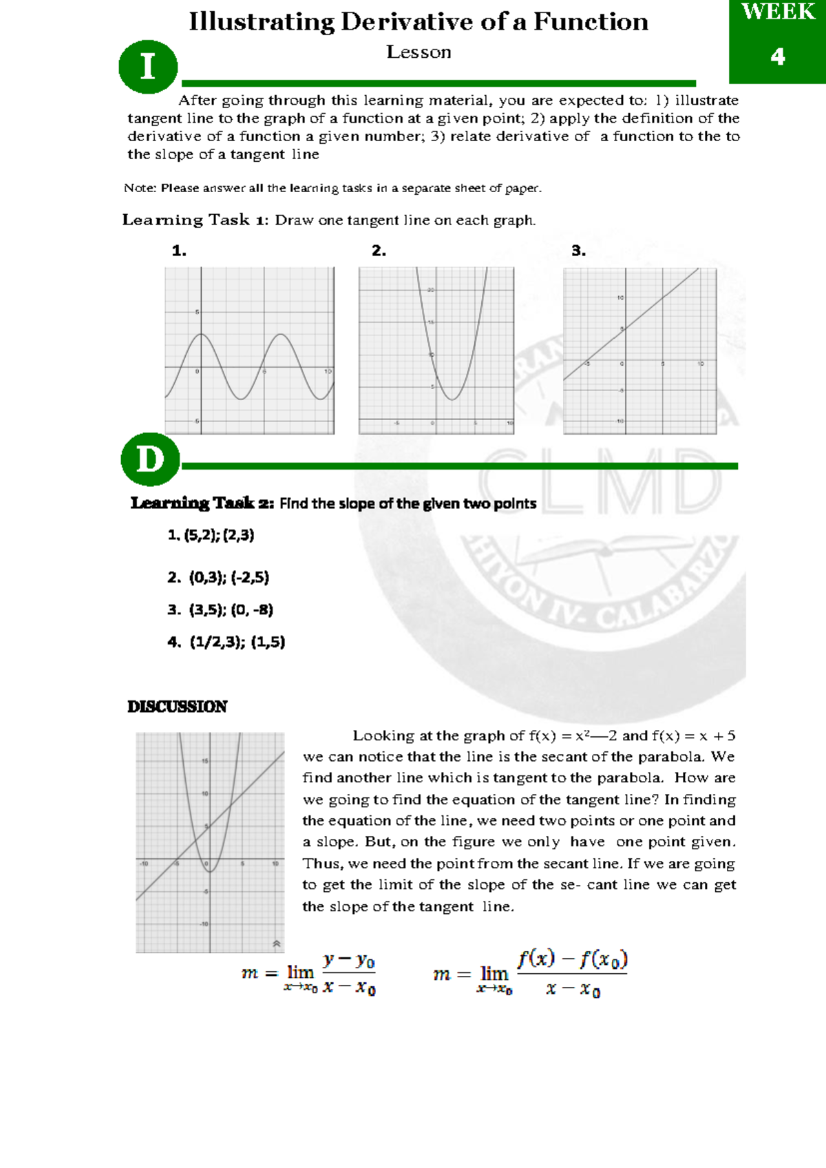 Basic Cal Week 4- Week5 - SAFSGFG - Illustrating Derivative of a ...