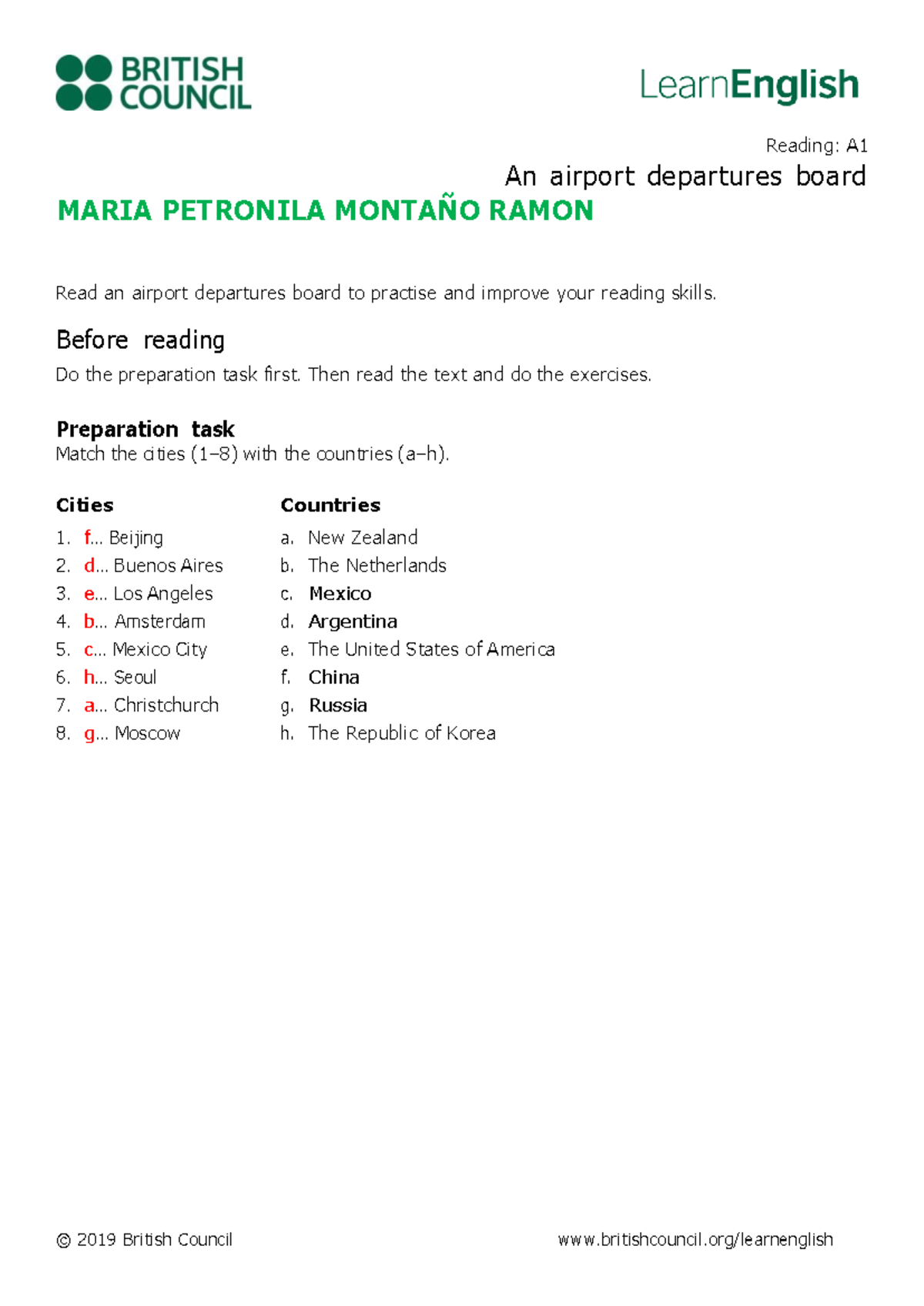 Learn EnglishReadingA1Anairportdeparturesboard Reading A An