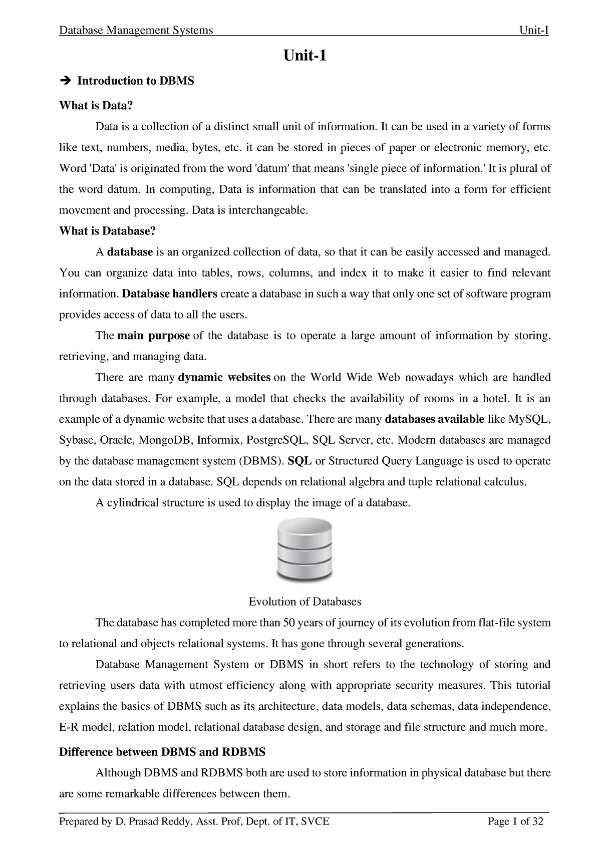 DBMS 1st Unit - Dbms 1unit - [ Unit- 1 Introduction To DBMS What Is ...