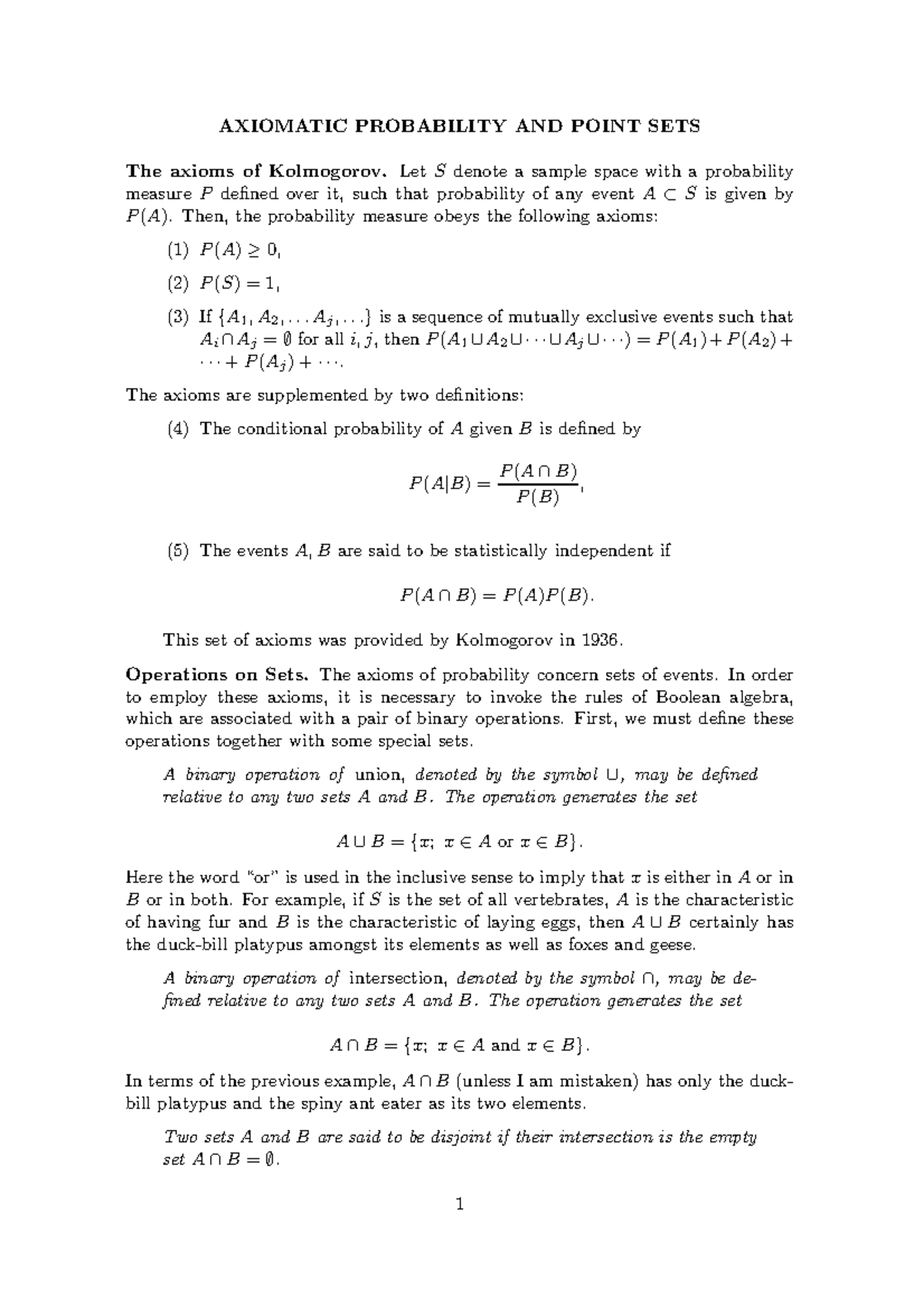 Axiomatic Probability AND Point SETS - Lecture 2 - AXIOMATIC ...