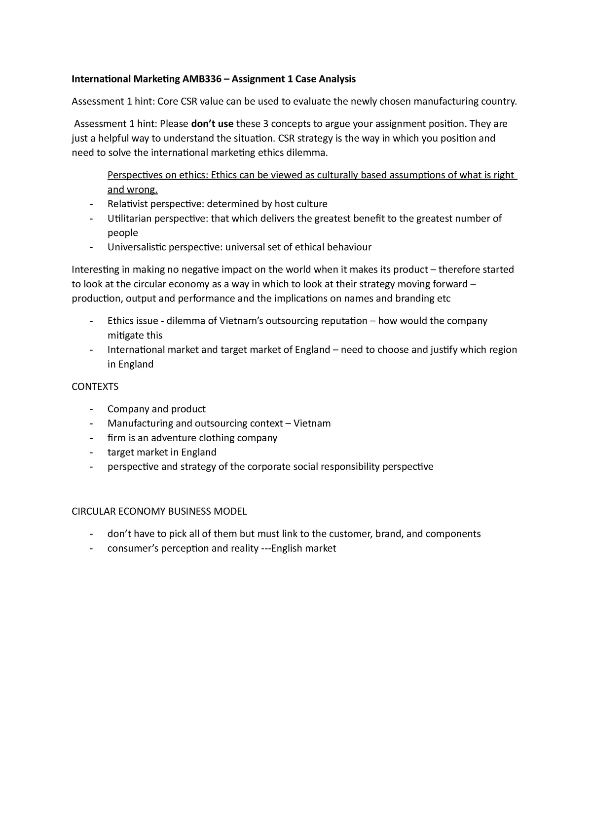 Case analysis outline - International Marketing AMB336 – Assignment 1 ...