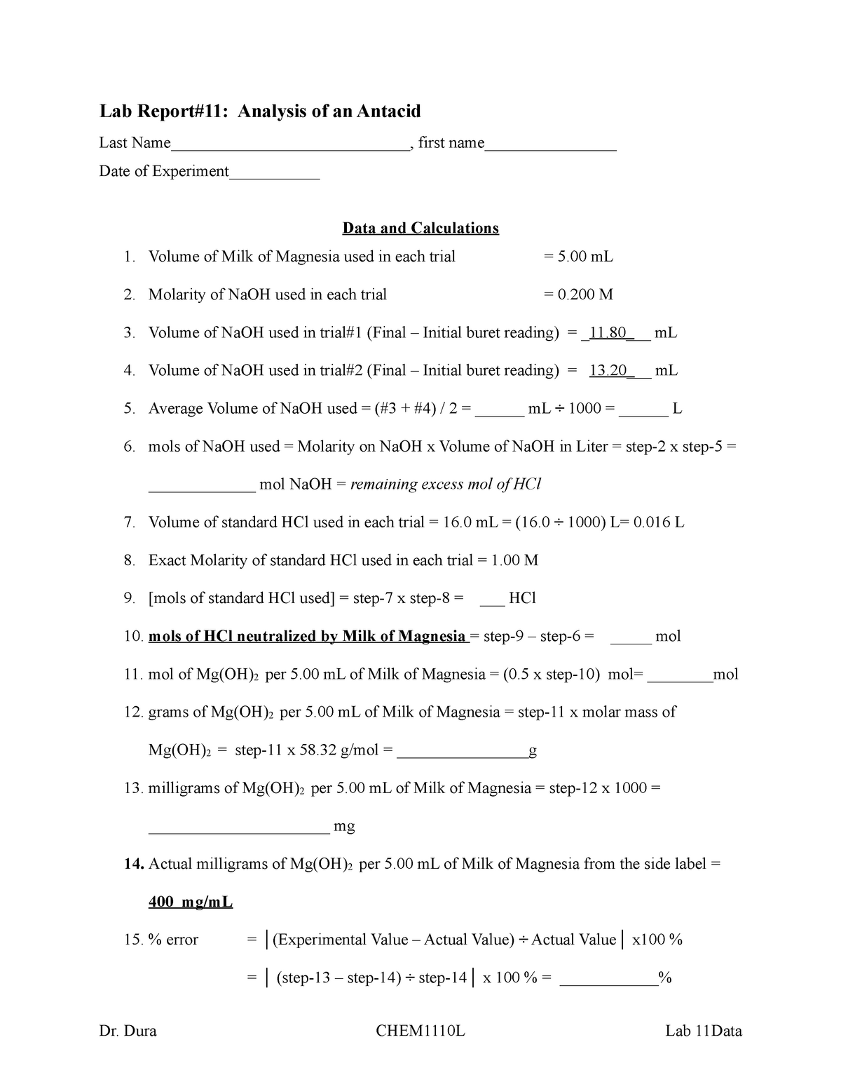 Lab11 Data - Grade: B - Lab Report#11: Analysis Of An Antacid Last ...